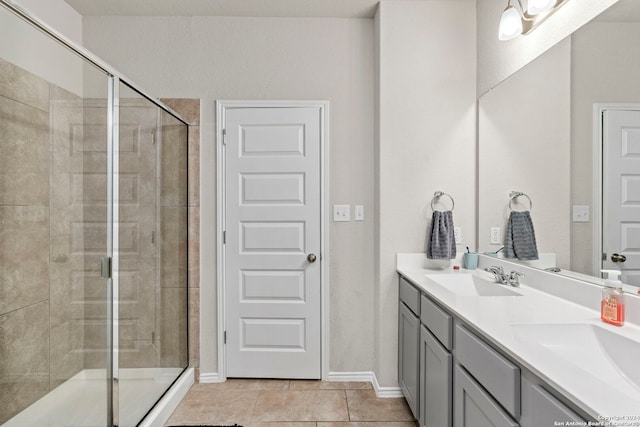 bathroom featuring tile patterned floors, vanity, and walk in shower