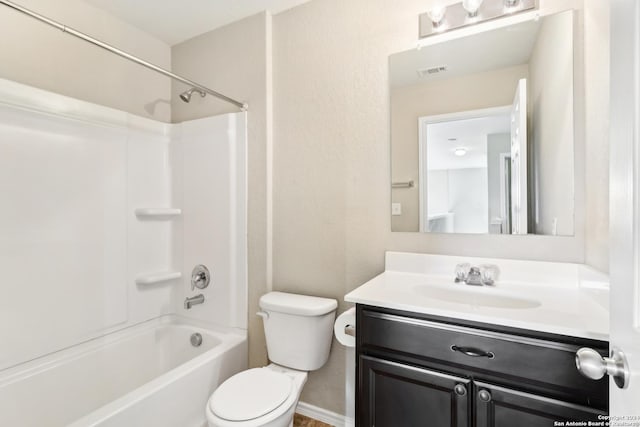 full bathroom with vanity, shower / bathtub combination, and toilet