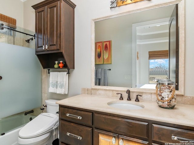 full bathroom with shower / bathing tub combination, vanity, and toilet