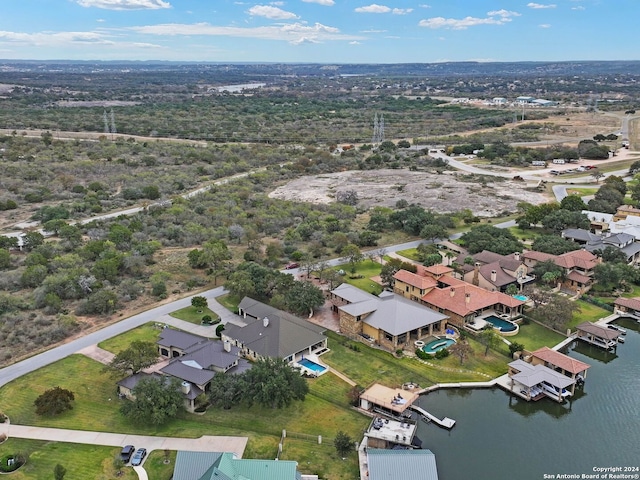 drone / aerial view featuring a water view