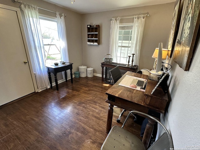 office area with dark wood-type flooring