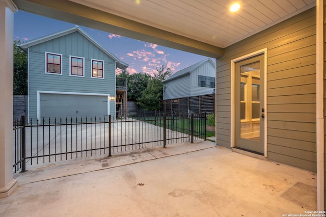 exterior space with a garage