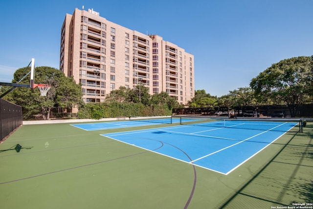 view of tennis court with basketball court