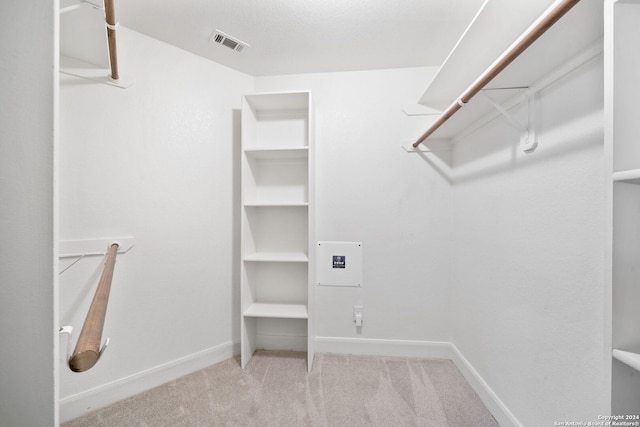 spacious closet with light carpet