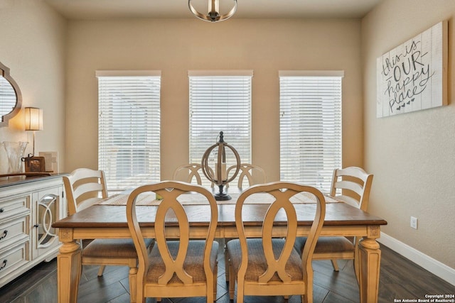 dining area featuring a wealth of natural light and dark hardwood / wood-style flooring