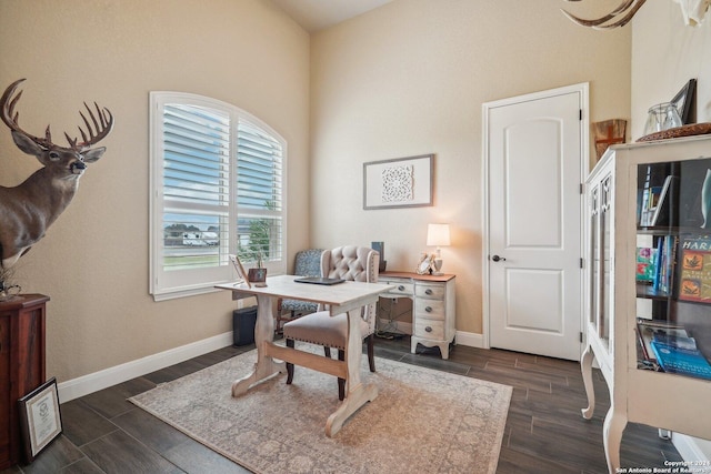 office space with dark hardwood / wood-style flooring