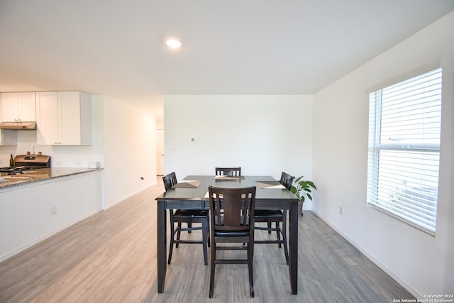 dining space with a wealth of natural light and wood-type flooring