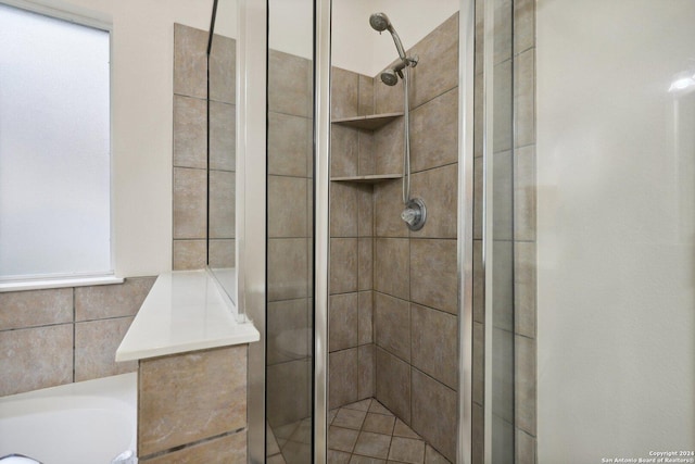 bathroom featuring plus walk in shower