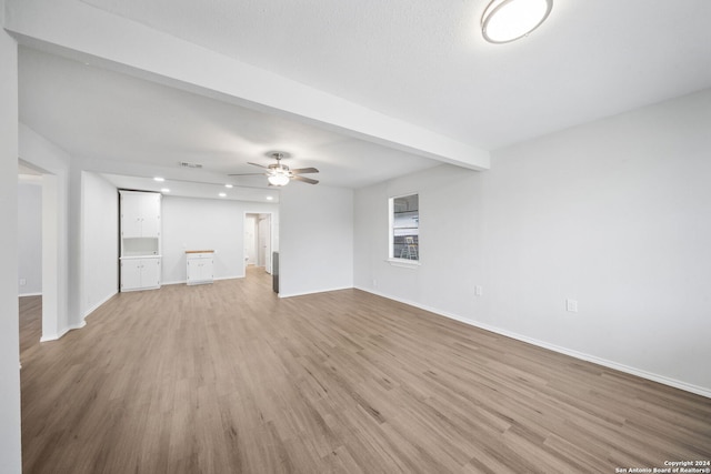 unfurnished living room with light hardwood / wood-style floors and ceiling fan