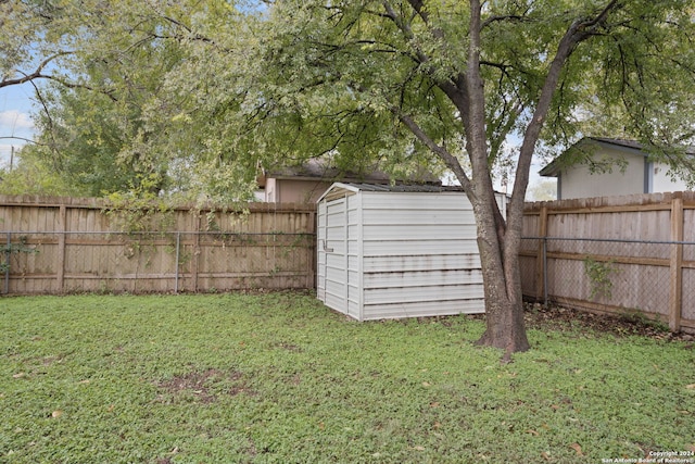 view of yard with a shed