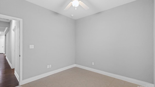 unfurnished room with light hardwood / wood-style floors and ceiling fan