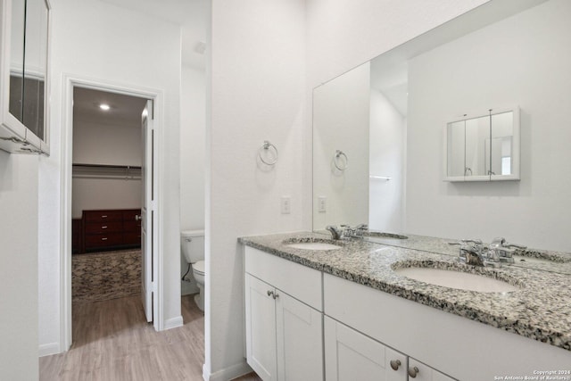 bathroom featuring hardwood / wood-style floors, vanity, and toilet