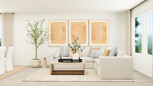 living room with light hardwood / wood-style floors