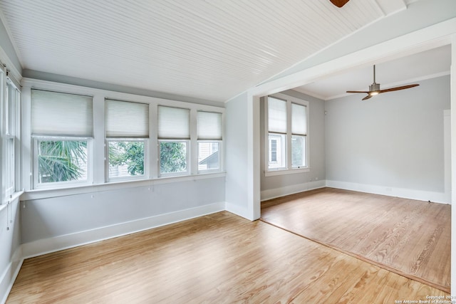 unfurnished room featuring ceiling fan and light wood-type flooring