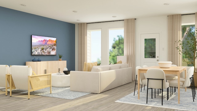 living room with light wood-type flooring