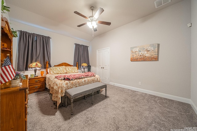 bedroom with carpet floors and ceiling fan