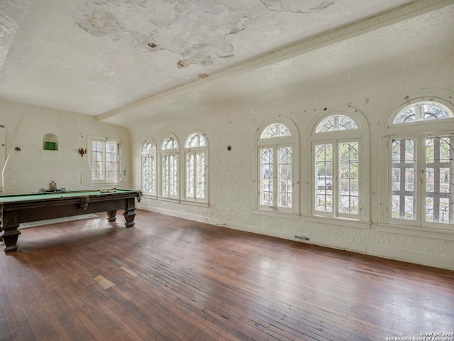 playroom with hardwood / wood-style floors, a healthy amount of sunlight, and pool table