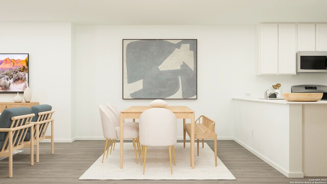 dining space with dark wood-type flooring