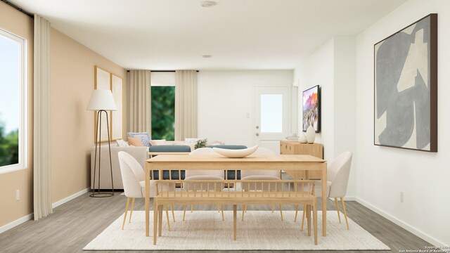 dining area with wood-type flooring