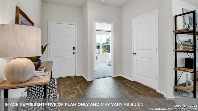 entryway with dark hardwood / wood-style flooring