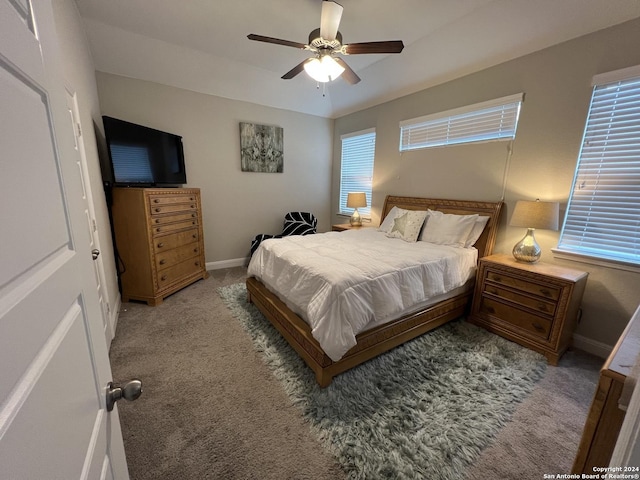 bedroom with carpet flooring and ceiling fan