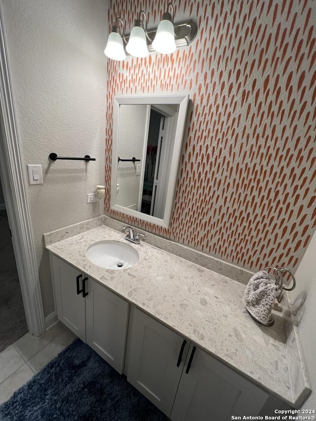 12142 Casparis, San Antonio, TX 78254 - bathroom with vanity and tile patterned flooring
