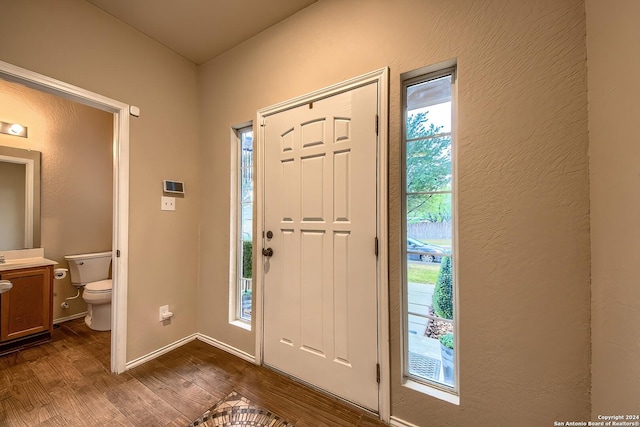 foyer entrance with dark hardwood / wood-style flooring