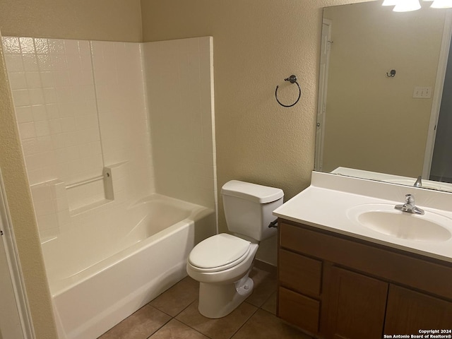 full bathroom featuring tile patterned flooring, vanity,  shower combination, and toilet