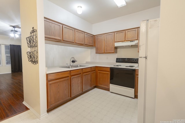 kitchen featuring white appliances, light hardwood / wood-style floors, and sink