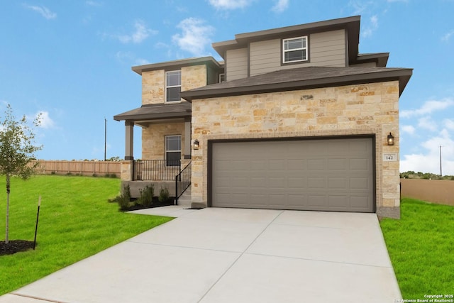 142 Ashley Loop, San Antonio, TX 78253 - view of front of property with stone siding, an attached garage, and driveway