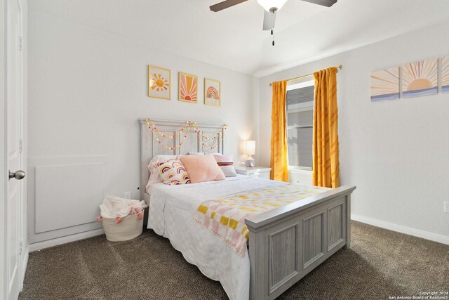 142 Ashley Loop, San Antonio, TX 78253 - bedroom with dark colored carpet and ceiling fan