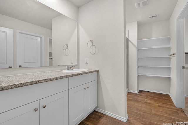 bathroom featuring hardwood / wood-style floors and vanity