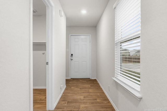 corridor featuring wood-type flooring