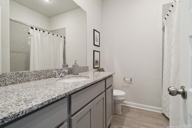 bathroom featuring vanity, hardwood / wood-style flooring, and toilet