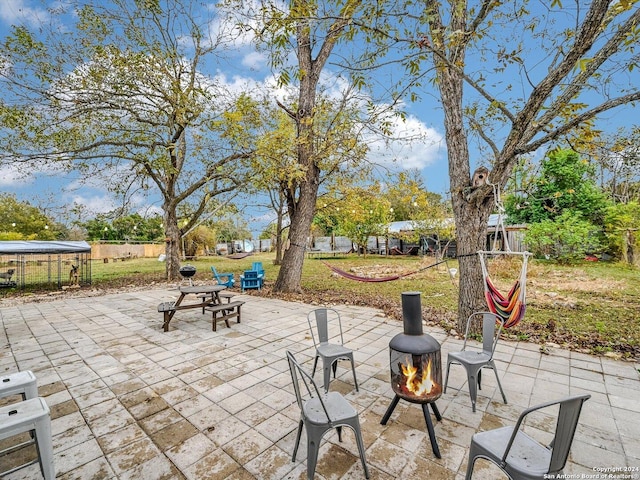 view of patio / terrace featuring a trampoline