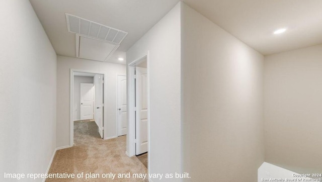 9926 Auger Run, San Antonio, TX 78214 - corridor with attic access, carpet floors, recessed lighting, and baseboards