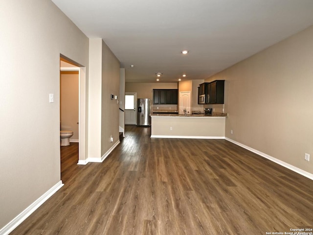 unfurnished living room with sink and dark hardwood / wood-style floors