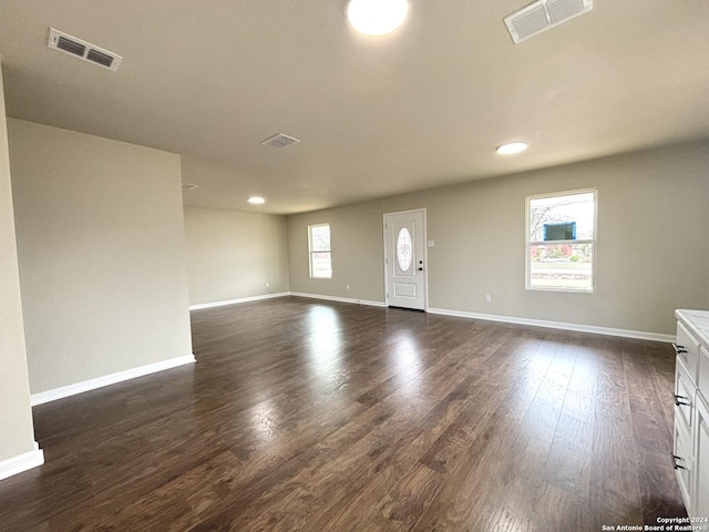 interior space with dark hardwood / wood-style floors and a healthy amount of sunlight