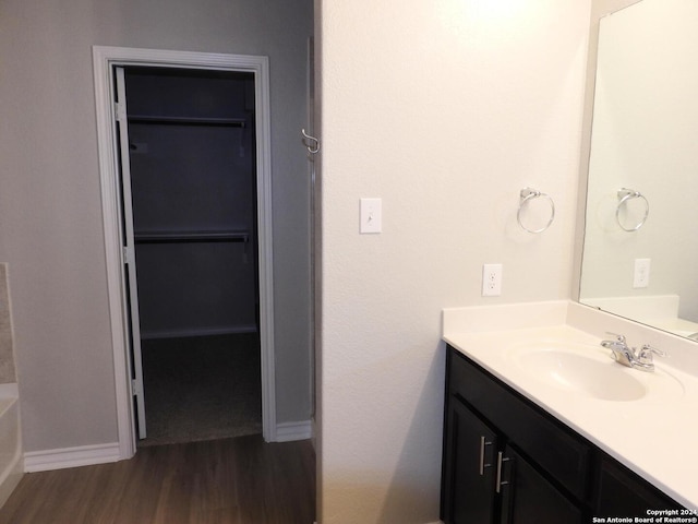 bathroom with wood-type flooring and vanity