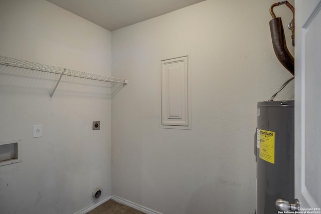 laundry area featuring hookup for a washing machine, electric water heater, and electric dryer hookup