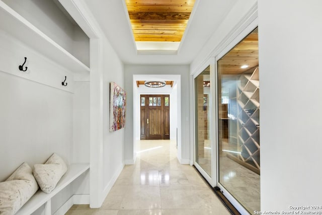 mudroom featuring wooden ceiling