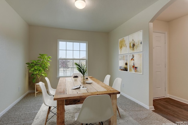 view of carpeted dining space