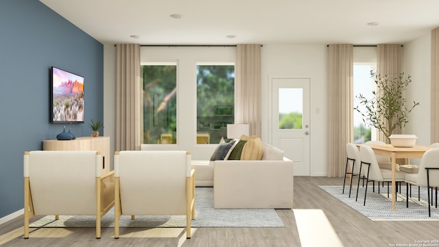 living area with light wood-type flooring