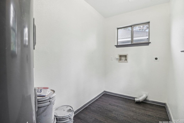 clothes washing area with hookup for an electric dryer, wood-type flooring, and hookup for a washing machine