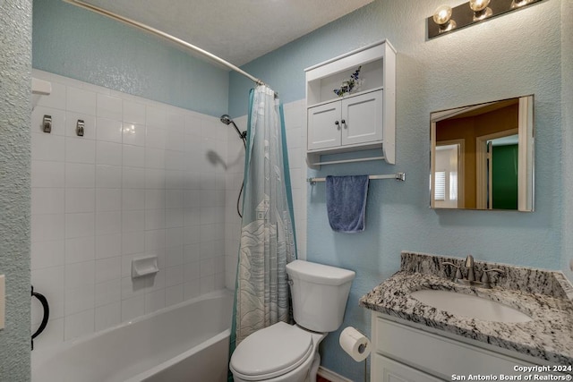 full bathroom featuring vanity, toilet, and shower / tub combo