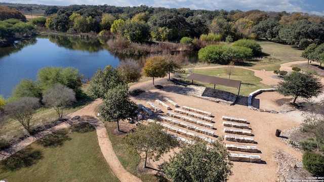 drone / aerial view featuring a water view