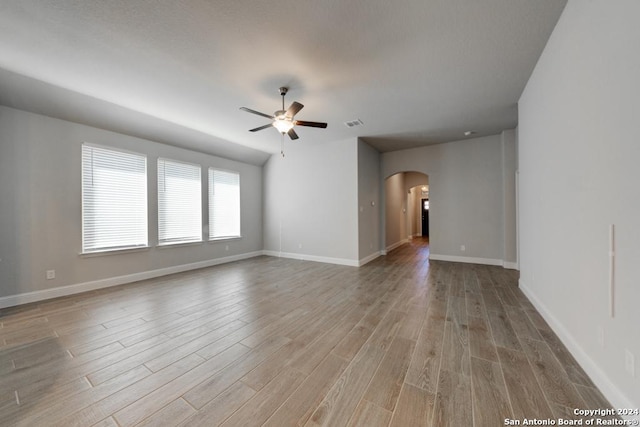 interior space featuring ceiling fan and light wood-type flooring