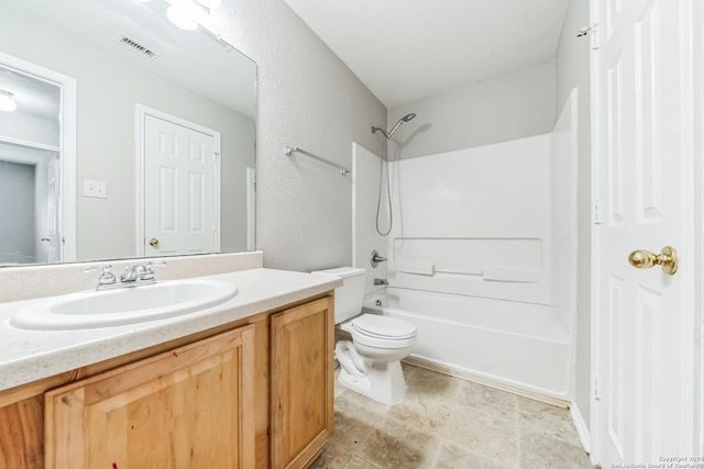 full bathroom with shower / bathing tub combination, vanity, and toilet