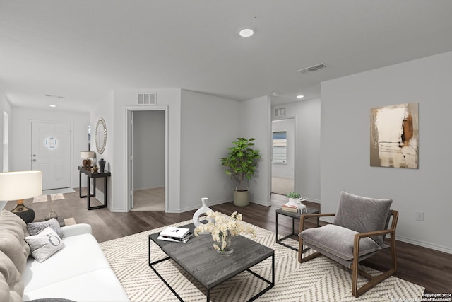 living room with dark wood-type flooring