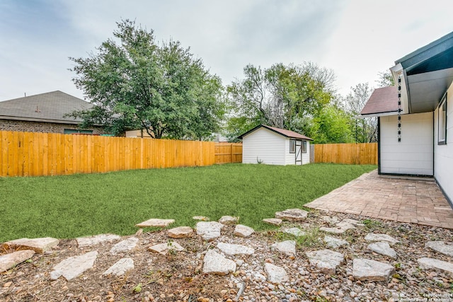 view of yard featuring a patio and an outdoor structure